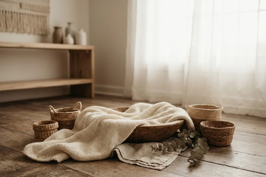 Newborn photography with soft lighting and calm environment